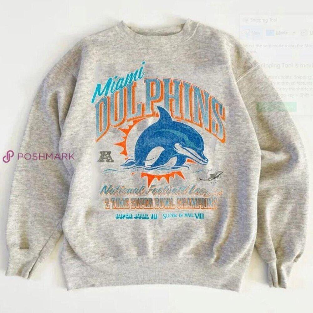 Miami Dolphins Nfl Graphic Ash Color Sweatshirt 2 Times Superbowl Champion